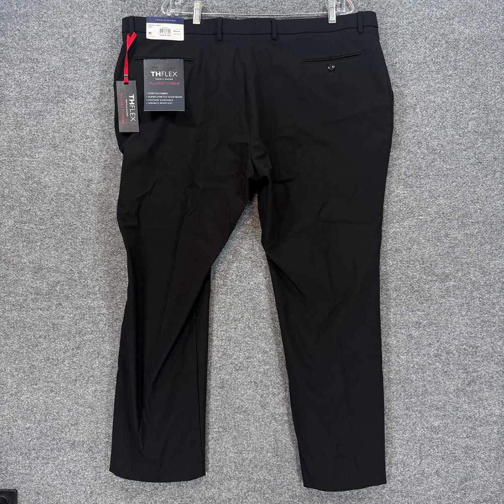 Tommy Hilfiger Pants Mens 44x30 Black THFlex Stretch Tailored Chino Trousers NEW